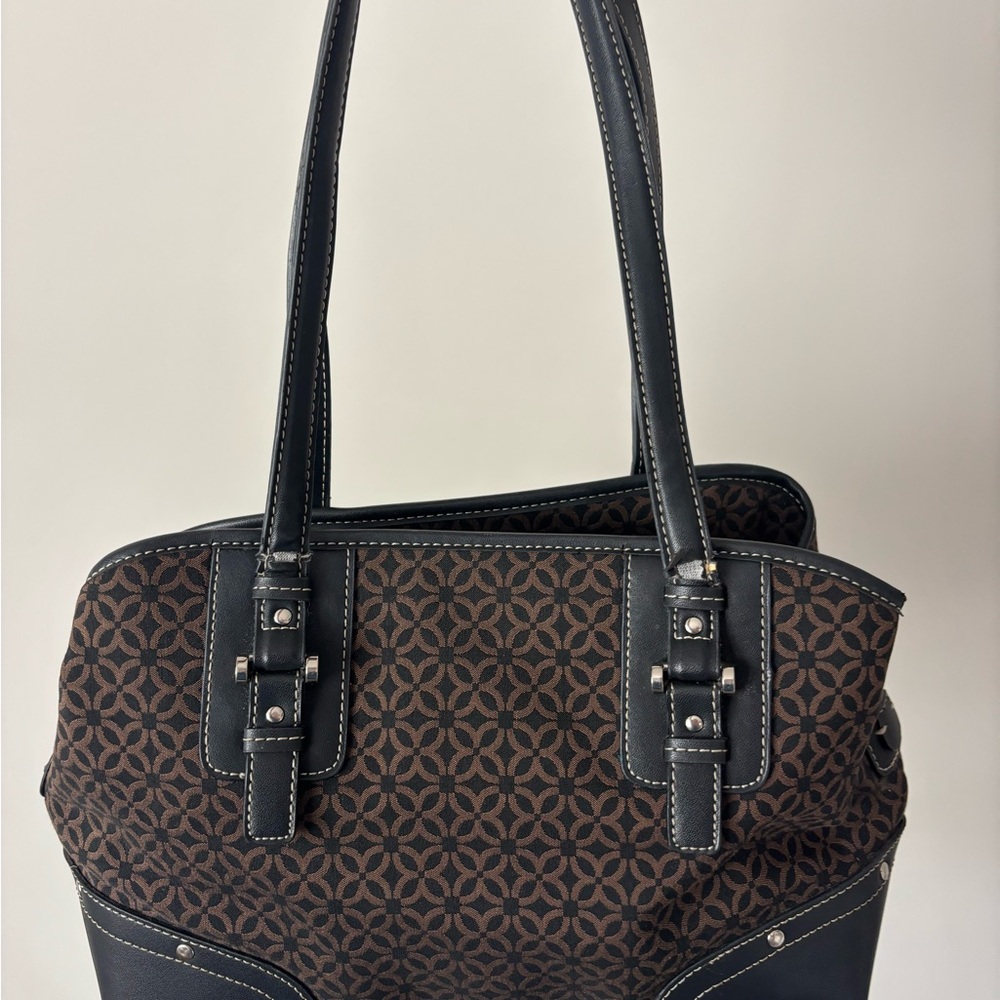 Brown Patterned Women's Bag with Black Trim